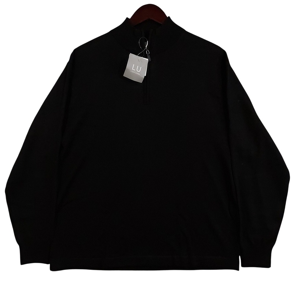 Linea Uomo Jacket Mens XL Black Wool Blend 1/4 Zip Stand Collar Casual Knit